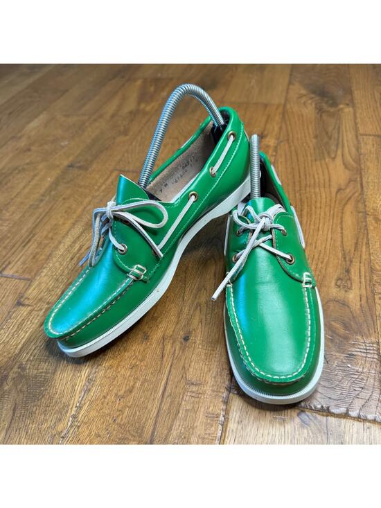 Deck Huggers Shoes - Vintage Deck Huggers Green Leather Boat Shoes 2-Eye USA Womens Sz 9 M
